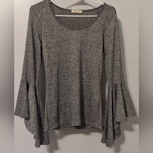Gray Metallic Women's M Top with Flared Bell Sleeves
